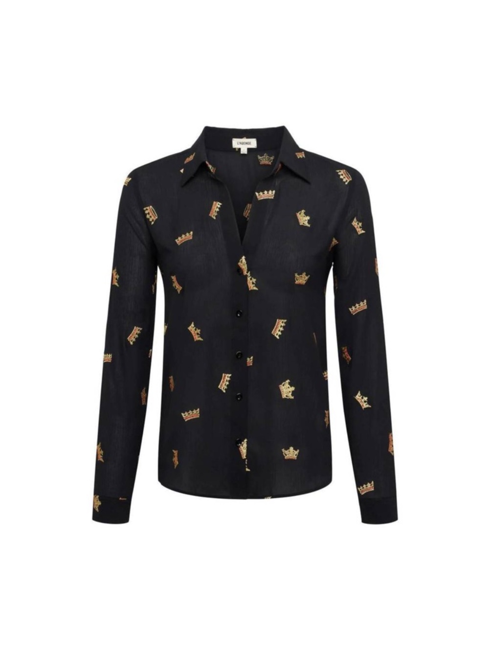 L’Agence Laurent Women's Blouse with Gold Crown Embroidered Accents